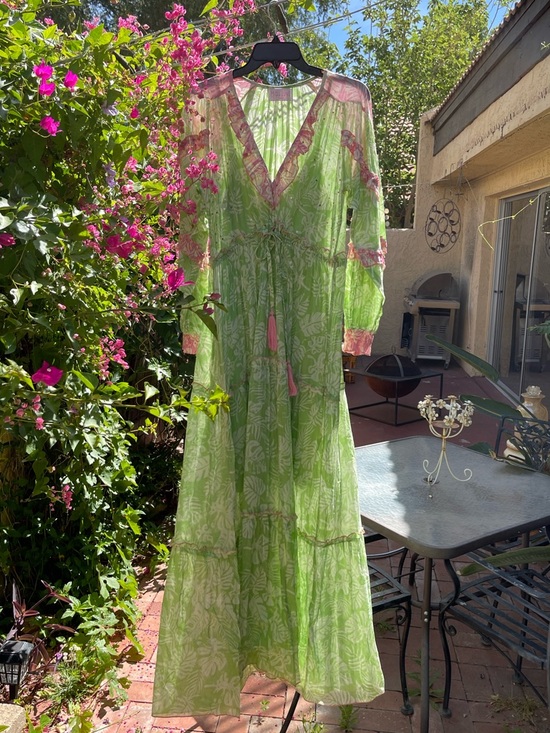 Dresses & Skirts - MISS JUNE PARIS Kara Long Maxi Dress Tassel Cinch Waist Pink Green Sequins OSFM